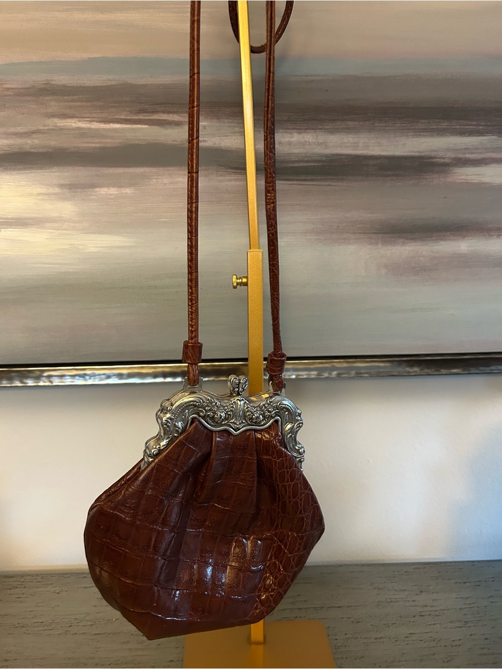 BRIGHTON “One world” Vintage Collection Croc Embosed Leather Crossbody UNICORN